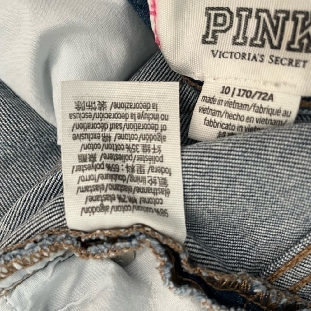 VICTORIA'S SECRET LOVE PINK HIGH WAISTED CUT OFF JEAN SHORTS LIGHT DENIM Size 10 - Picture 7 of 7